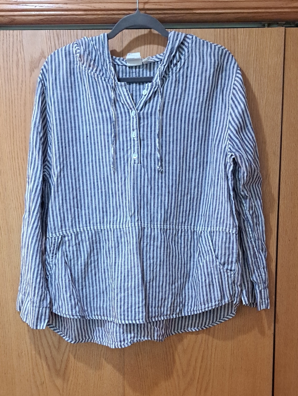 C&C California Navy and White Linen Striped Hooded Pullover